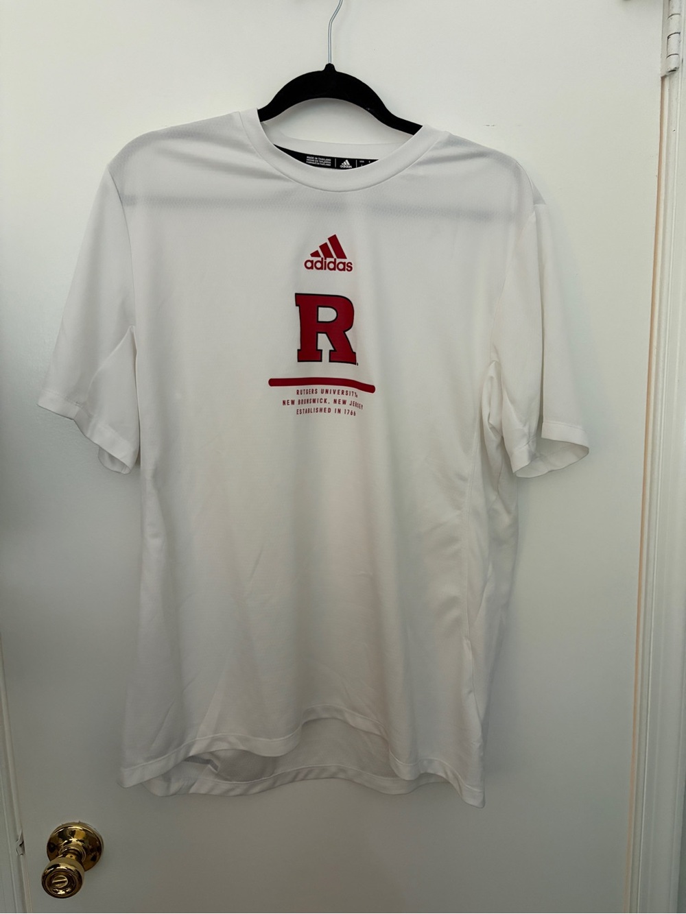 adidas x Rutgers Athletics - White Short Sleeve Tee with Red 'R' Logo